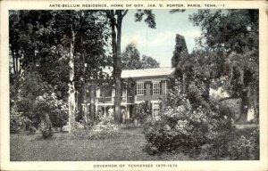 Paris Tennessee Ante Bellum Residence Gov Porter c1930-50sVintage Postcard