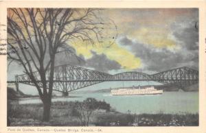 Pont de Quebec Canada~Quebec Bridge~Steamer Ship Passing under~1940 Postcard