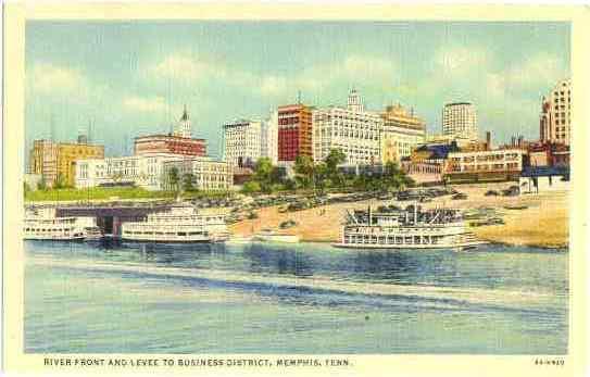 River Front and Levee to Business District, Memphis ,Tennessee, TN, Linen