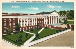 Vintage Postcard 1930's Univ. Hospital University of Virginia Charlottesville VA