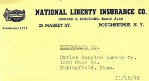 1942 WW2 ERA POUGHKEEPSIE NY NATIONAL LIBERTY INSURANCE INVOICE BILLHEAD Z4245
