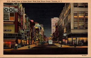 New Jersey Night View Of STate Street West From Broad Street Curteich