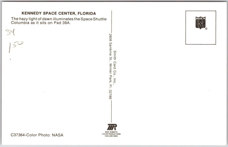 Kennedy Space Center Florida Hazy Lights of Dawn Columbia Pad 39A Postcard
