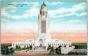 1934 State Capitol Lincoln Nebraska NB Front Building Landscape Posted Postcard