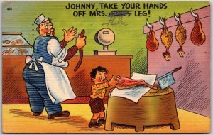 1944 Little Boy Helping in the Kitchen Take Your Hands Off Posted Postcard