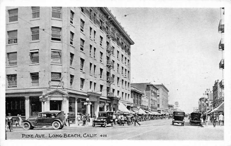 Pine Avenue LONG BEACH, CA Street Scene c1920s Vintage Postcard
