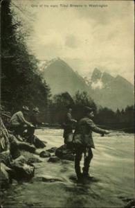 Washington Trout Stream Men Fishing c1910 Postcard