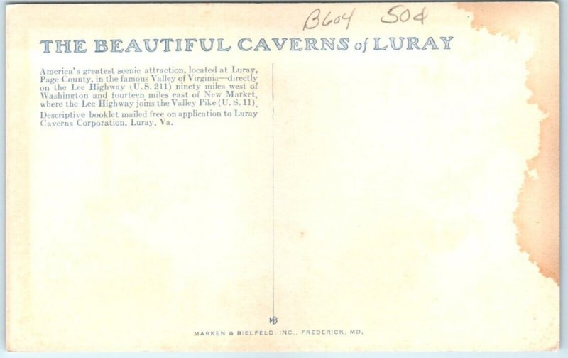 Postcard - Helen's Shawl, The Beautiful Caverns Of Luray, Virginia