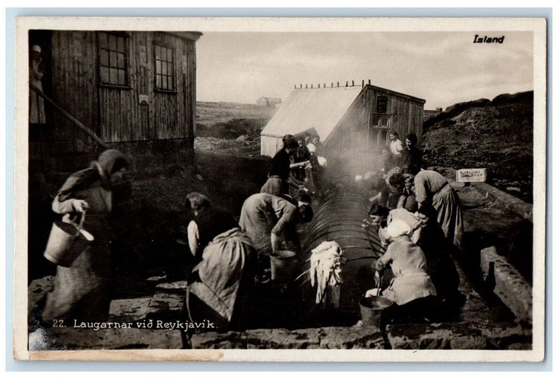 c1930's The Pools At Reykjavik Washing Sunlight Soap Iceland RPPC Photo Postcard