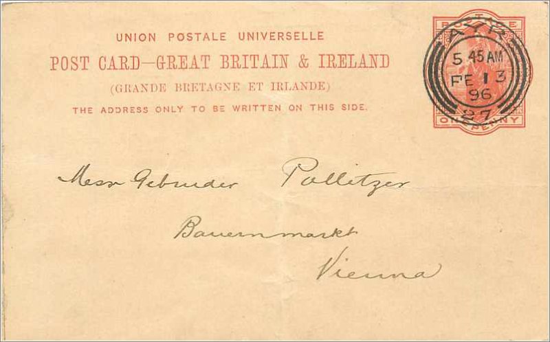 Entier Postal Stationery 1p Ayr in 1896 for Vienna