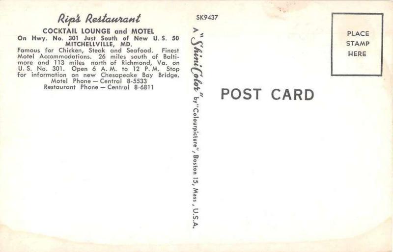 Mitchellville Maryland Rips Restaurant Antique Postcard J51558