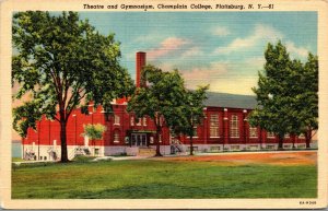 Vtg 1930s Champlain College Theatre & Gymnasium Plattsburg New York NY Postcard