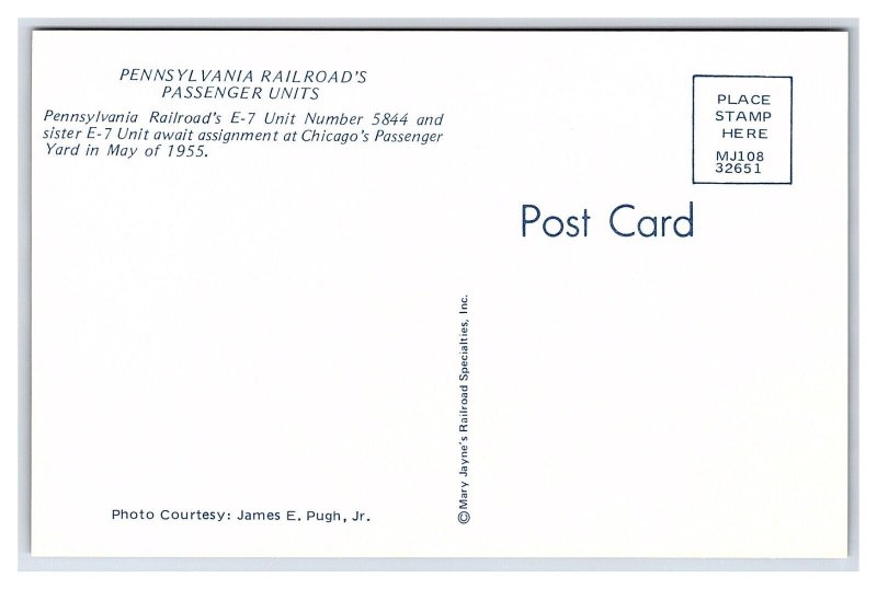 Pennsylvania's Railroad's E-7 Unit Number 5844 Chicago Postcard Railroad Train