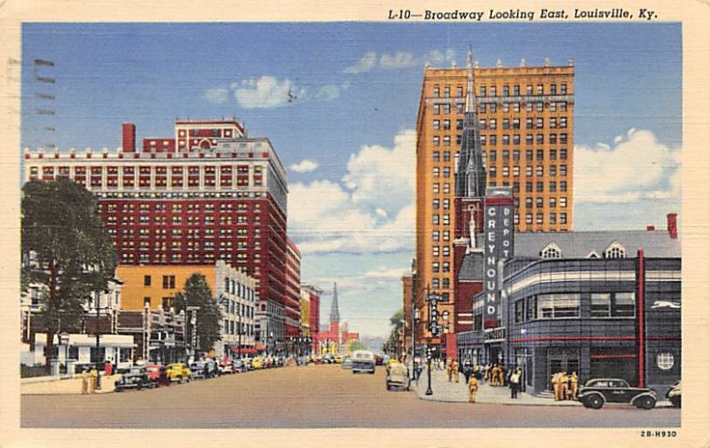 Broadway Looking East Louisville, Kentucky USA View Postcard Backing 