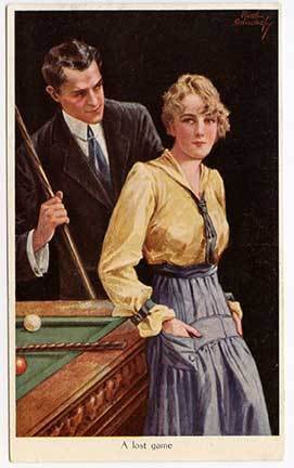 Signed Couple Pool Billiards Game Postcard