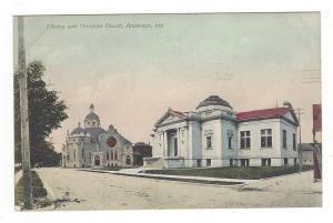 Library and Christian Church, Anderson, Indiana. 1911 German card