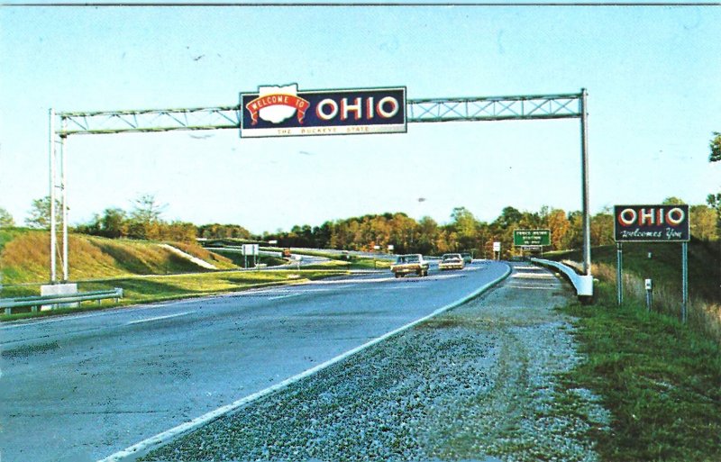 1960's/70's Welcome to Ohio Sign, Super Highway, Interstate 70 Chrome Postcard