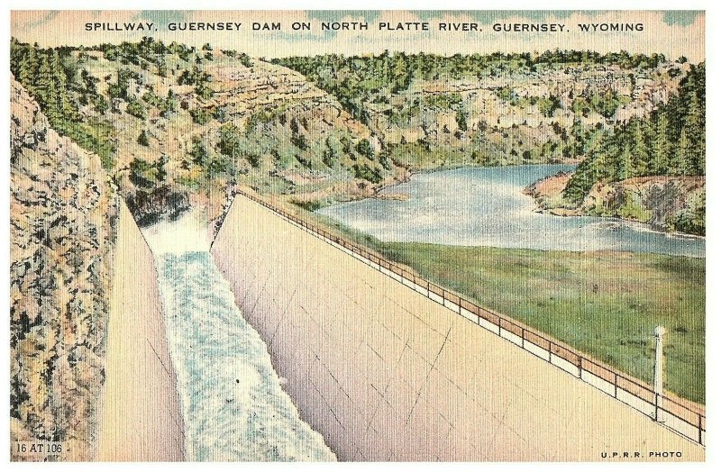 Wyoming Guernsey Spillway Guernsey Dam On North Platte River Vintage Postcard