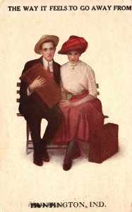 Vintage Postcard 1917 Lovers Couple Travel Box The Way It Feels To Go Away