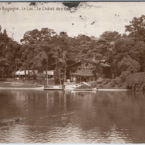 c1910s Paris, France RPPC Bois de Boulogne Chalet Iles Restaurant Cafe Lake A363