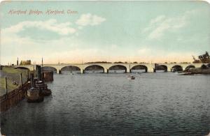 Hartford Connecticut~Hartford Bridge~Tug Boats along Shoreline~Sailboat~c1910 Pc
