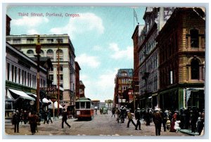 Portland Oregon Postcard Third Street Streetcar Exterior c1910 Vintage Antique