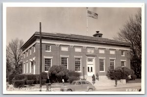 Carrollton Post Office Patron~Eagle Over Doorway~1948 Plymouth~48-Star Flag RPPC