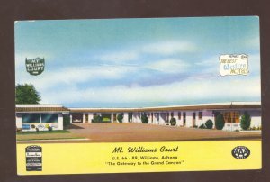 WILLIAMS ARIZONA ROUTE 66 MT. WILLIAMS COURT LINEN ADVERTISING POSTCARD