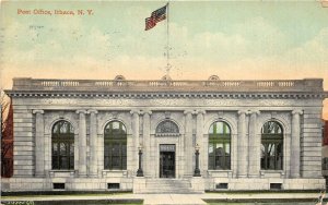 Ithaca New York 1912 Postcard Post Office Entrance Flag