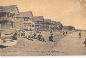 Milford Connecticut beach bathers boats along beach antique pc ZE686086