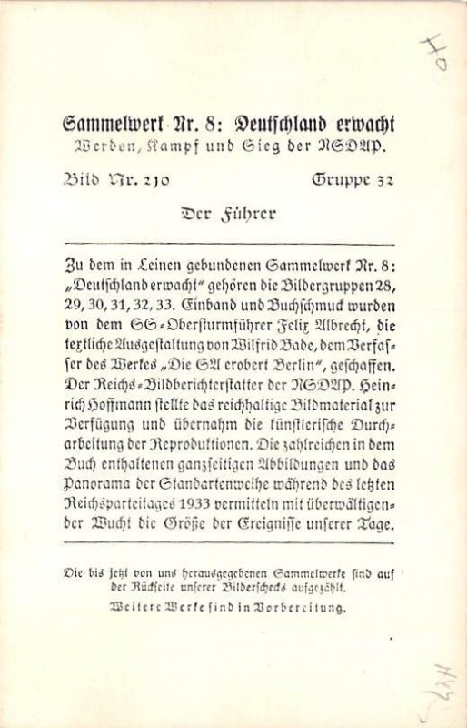 Adolf Hitler Trade Card, Non  Backing