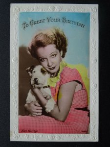 BIRTHDAY GREETING Actress SARI MARITZA & Terrier Dog c1930s RP Postcard
