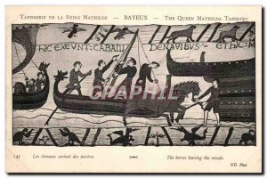 Tapissserie Queen Mathilde Bayeux Old Postcard Horses ship out