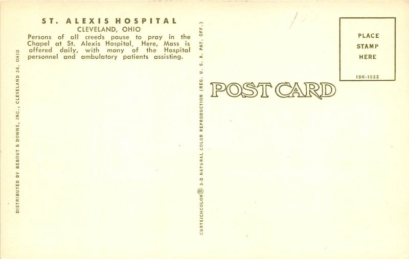 Cleveland Ohio 1960s Postcard St. Alexis Hospital Chapel