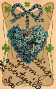 Libertyville, Iowa - Greetings From Libertyville - Hearts & Flowers - Glittered