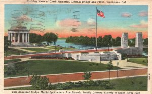 Vintage Postcard 1943 Striking View Clark Memorial Lincoln Bridge Vincennes Ind.