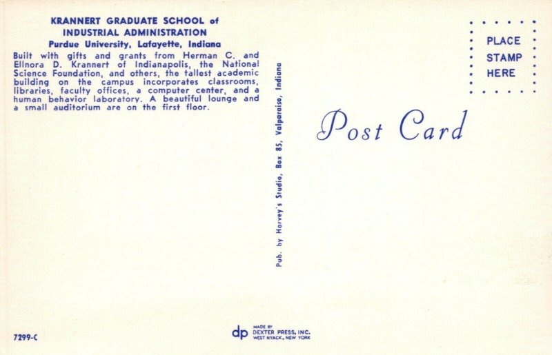 IN, Industrial Admin. School, Purdue University, Lafayette, Indiana Postcard