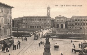 Pisa Ponte Di Mezzo E Piazza Garibalde Libreria Stazione Vintage Postcard c1910