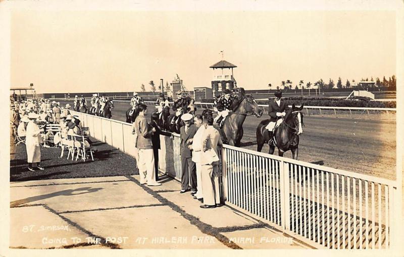 Miami FL Hialeah Horse Racing At The Post Real Photo Postcard