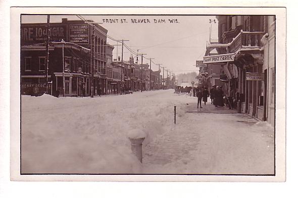 Front Street, Beaver Dam, Wisconsin In Winter, Real Photo, Used 1910