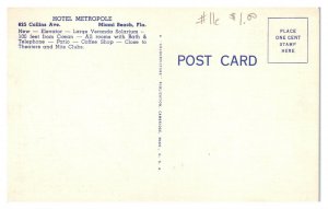 Hotel Metropole, Miami Beach, FL Postcard *5N(3)1