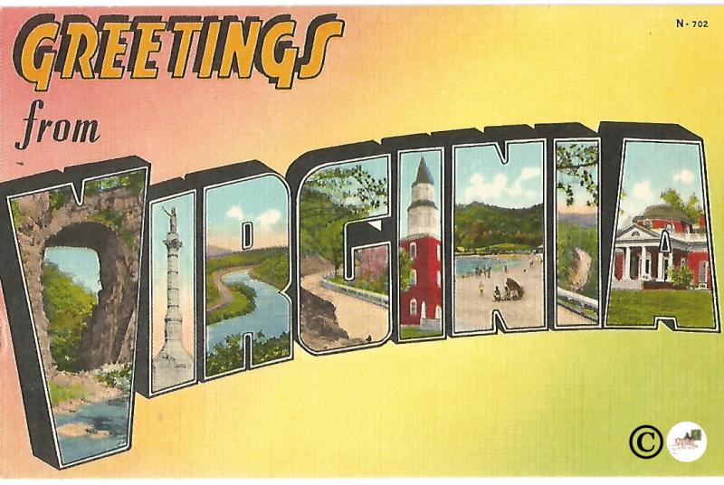 Greetings From Virginia Large Letter Big Letter Vintage Postcard Linen