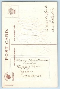 Christmas Postcard Greetings Holly Berries Mill Snow Winter Embossed Clapsaddle