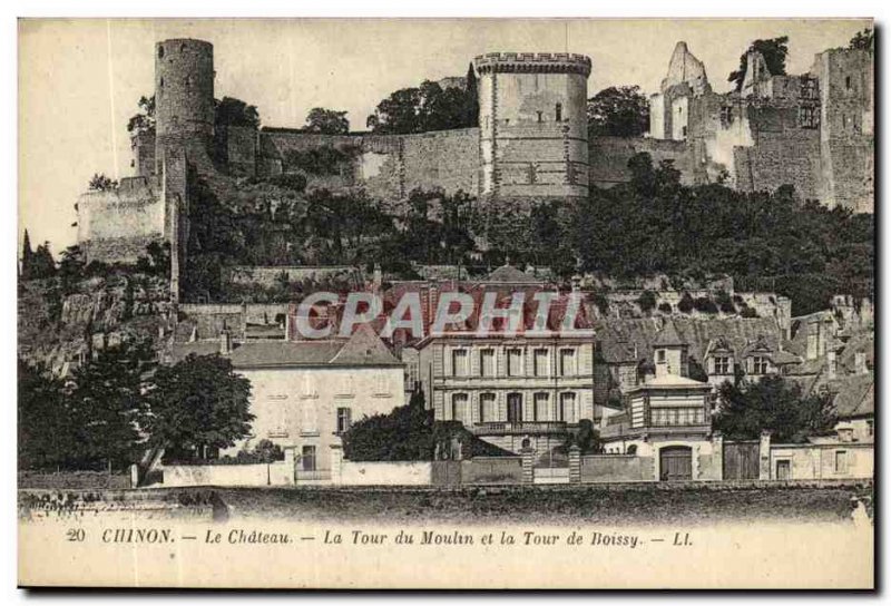 Old Postcard Chinon Chateau La Tour du Moulin and the Tower of Boissy