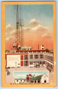 1940 Davenport Iowa IA Vintage Postcard W. O. C. Broadcasting Station Building