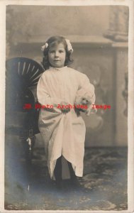 England, Blackpool, RPPC, W.J. Gregson Photo Studio Shot, Girl Holding Puppy