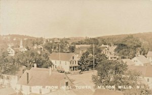 Milton Mills NH Aerial View From Mill Tower Storefront Real Photo Postcard