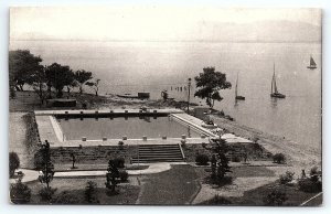 1920s OTSU JAPAN BIWAKO HOTEL SWIMMING POOL VIEW ADVERTISING POSTCARD P1403