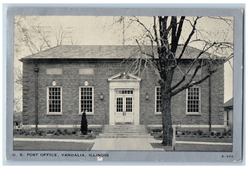 Vandalia Illinois Postcard US Post Office Exterior Building 1939 Vintage Antique