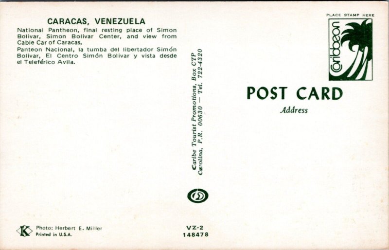 Postcard Venezuela Caracas National Pantheon Simon Bolivar Center Cable Car